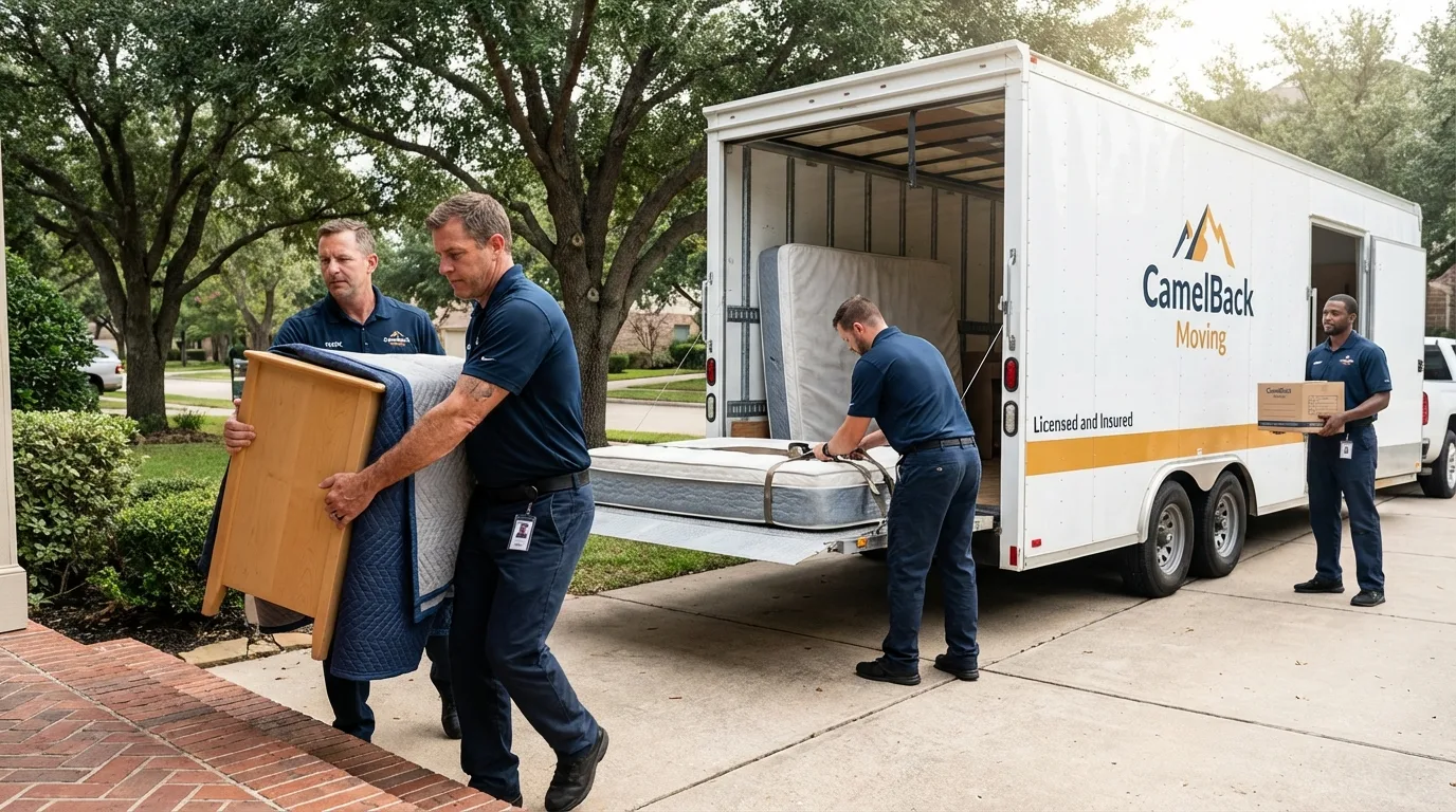 Crew loading residential truck for cross-state move from Holland, MA